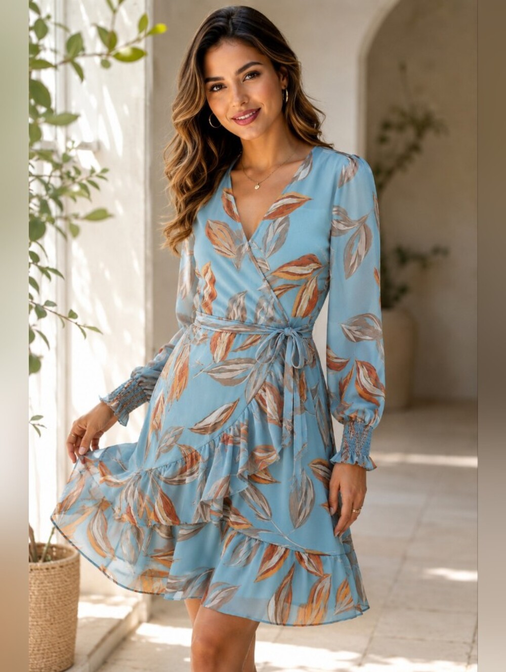 NEW Blue Chiffon Wrap Dress | Long Sleeve Ruffle Hem | Romantic Boho | Small - Picture 5 of 10